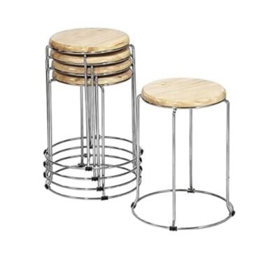 Luxury Stainless Steel Metal Frame Wooden Stools for Home, Kitchen, and Office - Modern Design, Multi-Purpose Seating, 11.5 Inches, 18 Inch