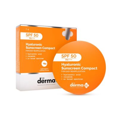 The Derma Co Hyaluronic Sunscreen Compact Powder SPF 50 PA+++ with Ceramides for All Skin Types | Matte Finish | Even Skin Tone | Oil Control | Non sticky - 7g