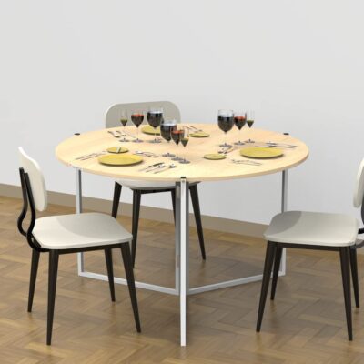 InnoFur Engineered Wood Aston Round Folding Dining, Coffee, Center, Utility Table (Diameter 80Cm) (Beige)