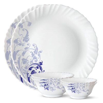 Larah by Borosil Blue Eve Silk Series Opalware Dinner Set – 6 Pcs | Bone-Ash Free | Microwave & Dishwasher Safe