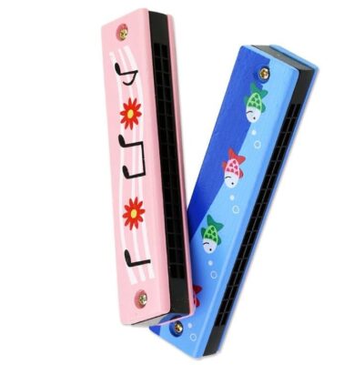Toypur Harmonica Mouth Organ Wooden Musical Instrument for Kids Best Return Gift (Pack of 2 - Random Colours and Pattern)