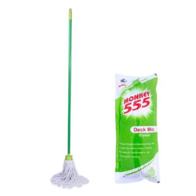 Monkey 555 Plastic Green Deck Round Mop | Absorbent Cotton Thread | Replaceable Head | Durable | High Temp Resistant | Virgin Plastic Clip & Holder | Eco-Friendly Cleaning |Floor Cleaning Mop