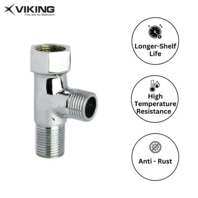 Viking Brass Tee Connector | 15mm (1/2") Inner & Outer Thread | Polished CP Finish | Multi-functional 3-Way Pipe Fitting for Water Supply (Pack of 2)