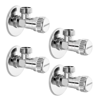 Johnson Xeno Brass Angle Cock with Flange | Stop Cock with Wall Flange | Exterior Chrome Finish Angle Valve (Pack of 4)