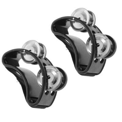 HEALLILY 2Pcs Foot Tambourine Foot Drum Set Musical Instrument Percussion Pedal with Steel Jingle Bells for Drum and Guitar Playing