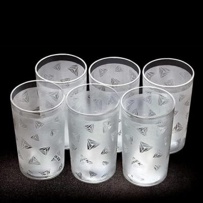 THE SR BRAND Plastic Unbreakable Water,Juice, Drinking Glass Set Glass Set (250 Ml, Glass) Glass Set (Blur Transparent Diamond Triangles, 6)