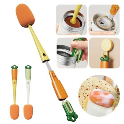 VIVENZA 3-in-1 Multifunction Cleaning Brush Set – 360° Rotating Long Handle Bottle Brush with Straw & Nipple Cleaner | Safe for Baby Bottles, Water Bottles, Mugs, Thermoses