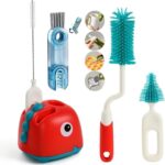 Baby Bottles Cleaning Brushes Set for Milk Bottle Nipple Straw, Silicone Bristle Baby Bottle Cleaner Brush with Lid Cleaning Brush for 360° Movable Easy Cleaning Brush
