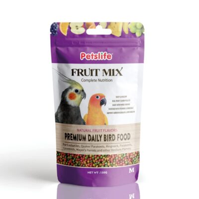 PETSLIFE Fruit Mix Medium Bird Food – 150 g – Premium Blend of Fruits & Seeds for Parakeets, Budgerigars, Parrotlets, Canaries & Finches