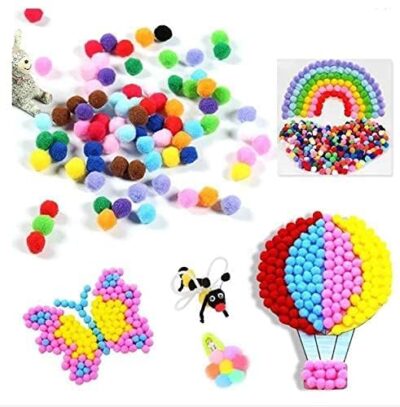 Sbhavantu Craft Pom Pom Balls 300 Pcs, 6 Vibrant Colors, Red Orange Blue Pink Green Yellow, Decorative Craft Supplies
