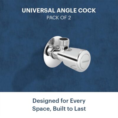 Johnson Bathrooms Universal Brass Angle Cock with Flange| Brass Body Chrome Finish Wall Mounted Angle Valve | Exterior Chrome Finish Angle Valve (Pack of 2)