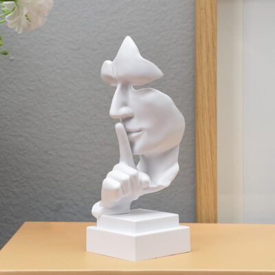 Street27 Thinker “Silence” Abstract Statue – Modern Table Decor (White)