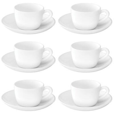 Larah by Borosil - Snow Cup and Saucer Set, 145ml, 12 Pieces, White, Opalware