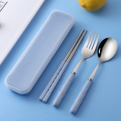 Home Cloud 3-Piece Stainless Steel Cutlery Set | Spoon, Fork & Chopsticks with Portable Travel Box