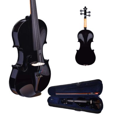 Kadence Vivaldi Acoustic Violin Full Size with Bow, Rosin, Carrying Hard Case, Instrument for Beginners, Adults, Boys, Girls, Children, Kids (4/4, Black)