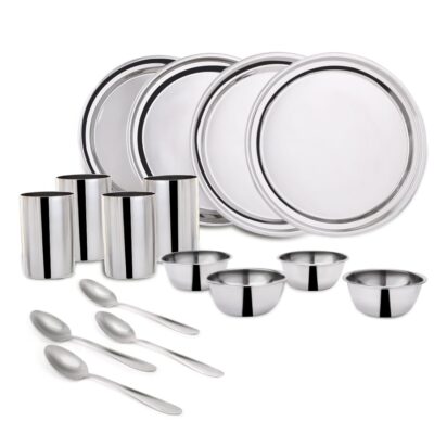 Wonderchef Venice Stainless Steel Dinner Set – 16 Pcs | Plates, Bowls, Glasses & Spoons | Food-Grade & Rust-Resistant