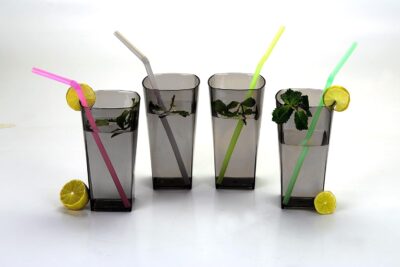 Plastic Square Polycarbonate Water Unbreakable Glass Set of 6, Plastic Water Glasses, Juice Glasses, Beer Glass, Drinking Glass Set of 6(Black, 300ml)