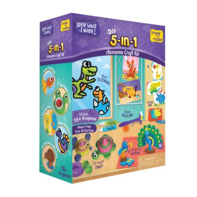 Imagimake 5-in-1 Awesome Craft Kit- Kids - Arts and Crafts for Kids Ages 6-8 || 5 Craft Techniques- 15+ Projects - Gift for 5, 6, 7, 8 Year Old Girls & Boys, Multi, Paper, Clay