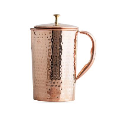 Indian Art Villa Pure Copper Hammered Water Jug with Lid | 1500 ml Ayurvedic Copper Jug for Home, Office & Dining Table | Elegant Handcrafted Drinkware