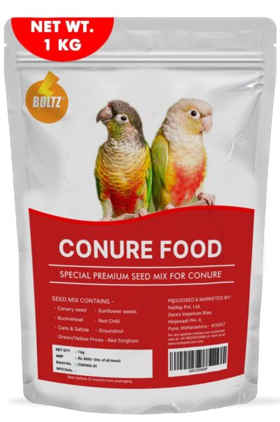 Boltz Best Bird Food for Conures – Natural Premium Seed Mix with Fruits & Vegetables – Complete Daily Nutrition for All Life Stages – 1 Kg (Pack of 1)
