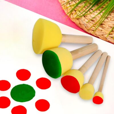 Eduway® 5 Pcs Round Stencil Foam Sponge Dabber Set with Wooden Handle Brush Set for Art & Craft, Wall Paintings | Stippler Set DIY Painting Tools- (Assorted Sizes)