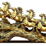 UAG Exports 7 Running Horses Statue – Golden Resin Vastu Showpiece (19 Inch)