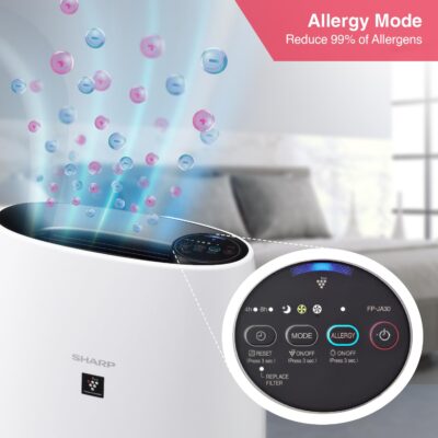 Sharp Air Purifier for Home & Office with Plasmacluster (Removes Bacteria, Virus, Mold, VOCs I JAPAN TECHNOLOGY I Traps 99.97% Pollutants I HEPA, Carbon & Pre Filter I 250 sq.ft. (White)