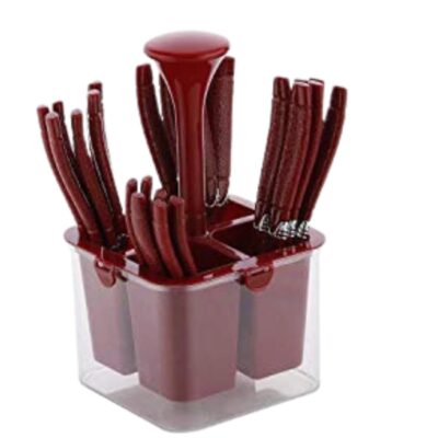 Parage Camry 25-Piece Stainless Steel Cutlery Set with Storage Box | Dinner, Tea & Soup Spoons, Forks & Stand | Premium Tableware for Dining – Brown