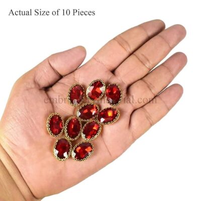 Embroidery Material Oval Shape Sew on Glass Crystal Stone, Glass Gemstone for Embroidery, Clothes, Craft, Jewelry Making etc. Flat Back Setting (Red, 13 * 18 MM, 10 Pieces)