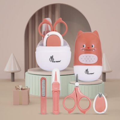 Stylo Kitty New Born Baby 4 in1 Nail Grooming Kit for Baby Manicure Set with Kids Nail Cutter, Tweezer, Filer and Scissors (Peach)