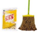 Monkey 555 T-Mop Popular | Super Absorbent Cotton Threads | Replaceable Mop Head | Elongated Strong Wooden Grip | Sturdy Plastic Hook