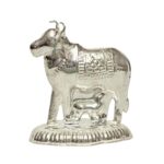 Vail Creation Silver Kamdhenu Cow & Calf Idol – Pooja & Home Decor Showpiece