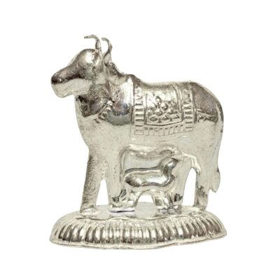 Vail Creation Silver Kamdhenu Cow & Calf Idol – Pooja & Home Decor Showpiece