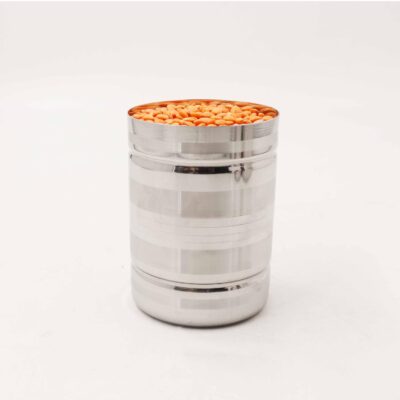 Spillbox Stainless Steel Rice Measuring Padi / Uzhakku – Traditional Grain Measuring Vessel for Rice, Wheat & Cereals – Large Size (Silver)