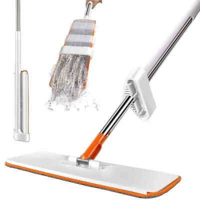Raggle Flat Microfiber Magic Mop for Floor Cleaning, Home Hands Free Squeeze for Floor, Stainless-Steel Handle and Microfiber Refill