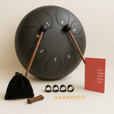 Windwarrior 6-Inch Steel Tongue Drum 8-Note C Key – Percussion Instrument for Meditation, Yoga, Music Education & Relaxation with Mallets, Finger Picks & Carry Bag (Black)