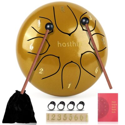 HASTHIP® 6-inch Steel Tongue Drum 8 Note, Percussion Instrument Handpan Drum with Bag, Music Book and Mallets for Kids and Adults Meditation Musical Education Concert Mind Healing Yoga (Gold)