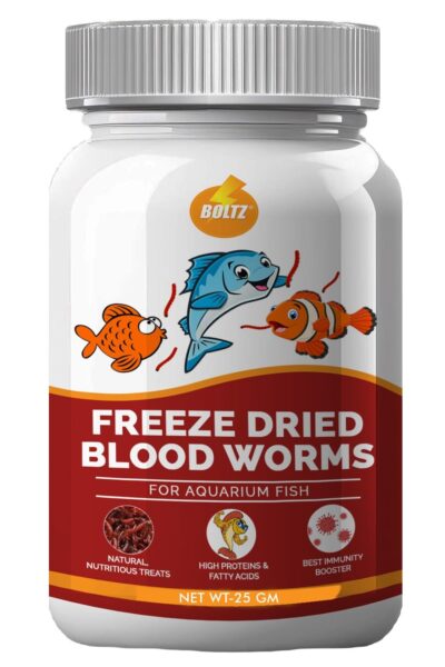 BOLTZ Freeze-Dried Blood Worms Fish Food – 25 g – Natural Protein-Rich Treat for Bettas, Tetras, Arowana, Flowerhorn & Oscar – Enhances Color, Appetite & Immunity – Made in India