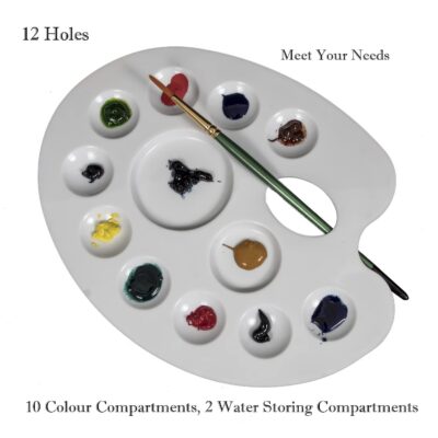 Eclet Large Elliptical Shape Color Pallet, Paint Mixing Palette, Painting Plate, Watercolor Pallet, Tray for Acrylic Paints, Palate for Coloring with 12 Compartments for Artists, Students, Kids