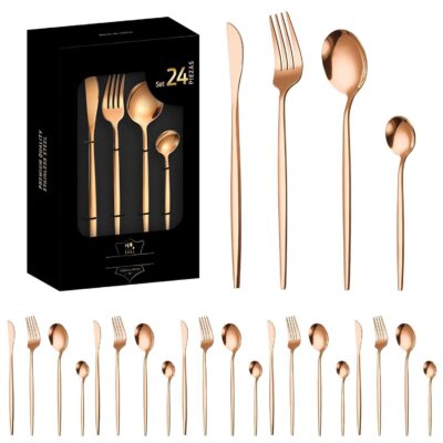 RASOIWARE 24-Piece Stainless Steel Cutlery Set | Rosegold Dinnerware Set for 6 | Knife, Fork, Spoon Set | Elegant Tableware for Home, Kitchen & Restaurant