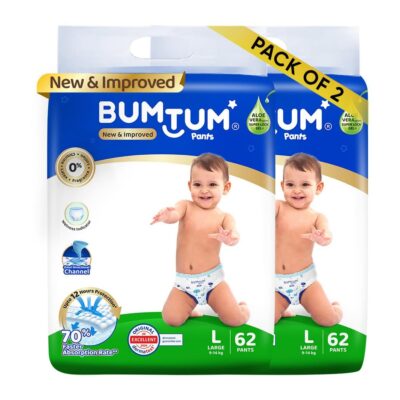 Baby Diaper Pants, Large Size, 124 Count, Double Layer Leakage Protection Infused With Aloe Vera, Cottony Soft High Absorb Technology (Pack of 2)