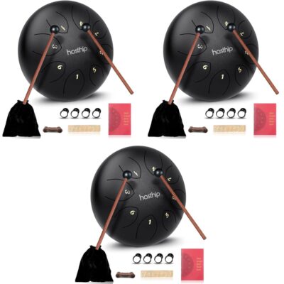 HASTHIP Steel Tongue Drum 8 Note 6 inch Percussion Instrument Handpan with Bag Music Book Mallets for Kids Adults Meditation Musical Education Concert Mind Healing Yoga Black 3 PCS