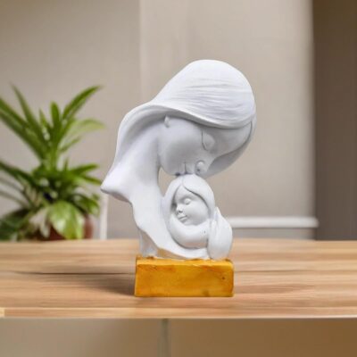 Saugat Traders Mother & Child Resin Showpiece – White & Golden (15 cm)