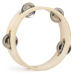 Tambourines for Adults Hand Held Wooden Tambourine, Single Row Metal Jingles Circular Percussion Drum Musical Rhythm Instrument for Church,Educational,Dance, Party (6")