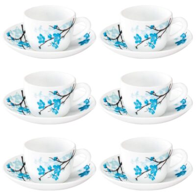 Larah by BOROSIL Mimosa Opalware Cup and Saucer Set of 12 Tea/Coffee Cups, 140 ml Each, Microwave & Dishwasher Safe, Bone-Ash Free, Crockery Set Ideal for Daily Use & Gifting, White