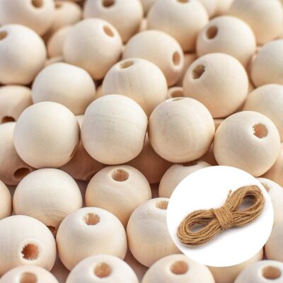Ecofynd 16mm, 50 Pieces Natural Wood Beads, Unfinished Loose Wood Beads for Craft Making, Home Décor, DIY Jwellery Making
