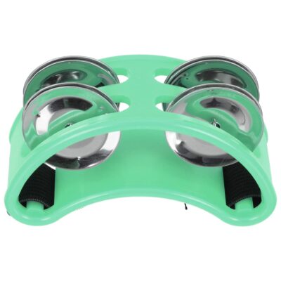 HEALLILY Foot Tambourines Metal Jingle Bells Foot Shaker Rattle Musical Instrument Percussion Accessory with Double Row Steel Jingles for Drum Instrument Guitar Playing Green