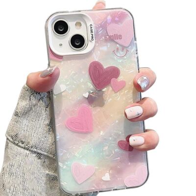 Mobistyle Shining Shell Bling Heart Case for iPhone 15 (Pink)