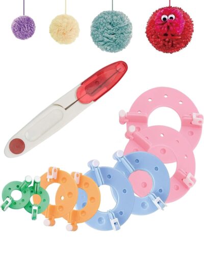 INOCEAN 8PCS Pom Pom Maker, Fluff Ball Weaver Needle Tool Kit, 4 Sizes Pompom Maker Set for DIY Wool Yarn Knitting Craft, Multicolor Bobble Ball Making Tool for Kids and Adults, Color Random