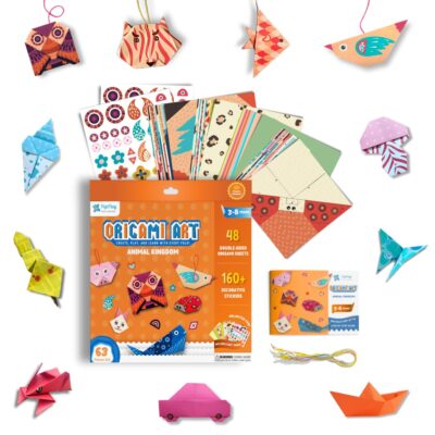 PepPlay 3D Origami Paper, with Booklet and Stickers, Educational, Brain-Boosting Activity, No Mess Paper Craft, Travel-Friendly Airplane Toy, Birthday Return Gift for Boys & Girls Ages 3-8, Orange